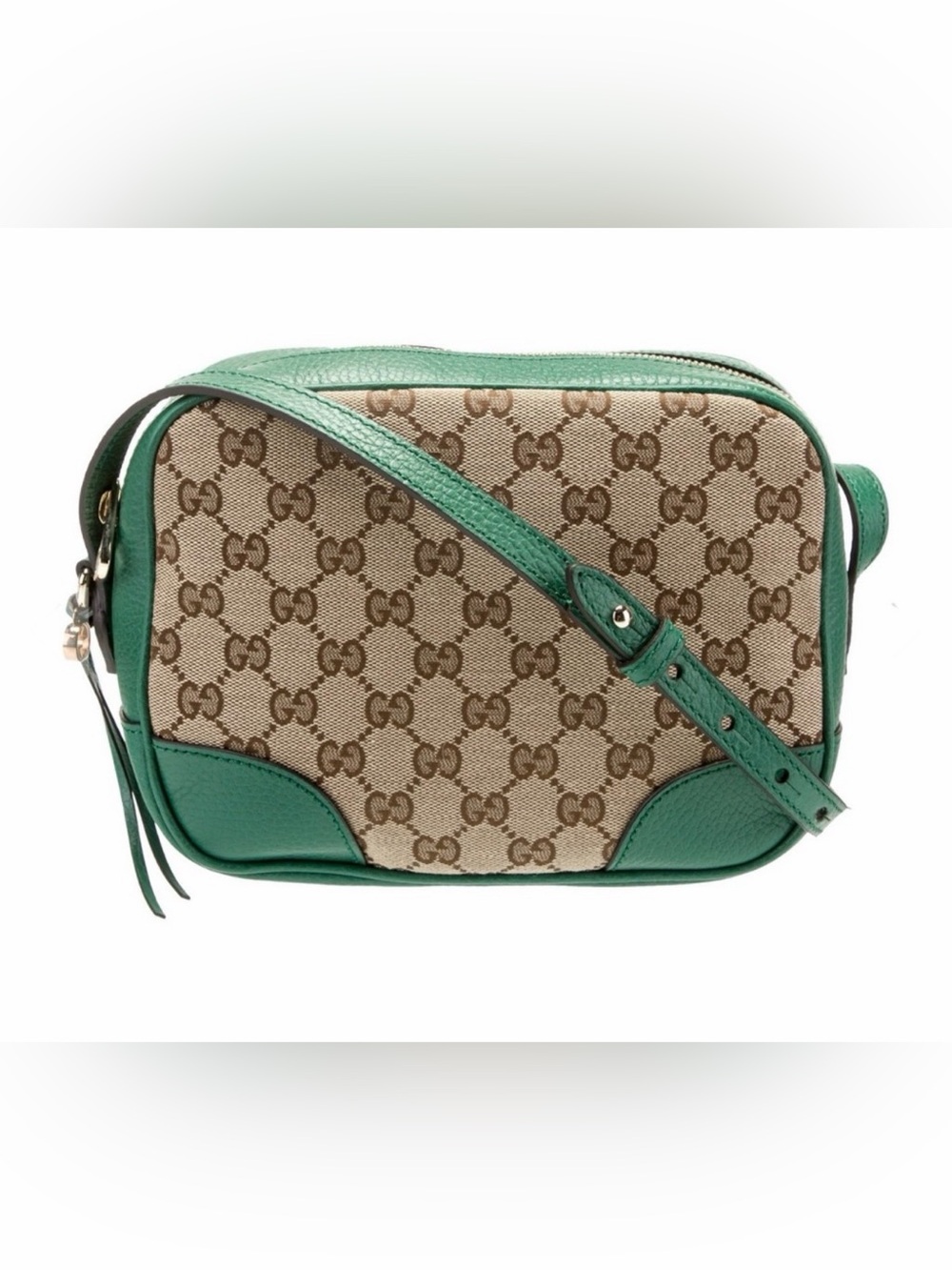 Gucci Beige GG Canvas Crossbody with Green Leather Trim *RARE*